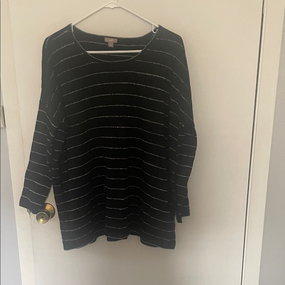 J. Jill Black and Gray Striped Women's Sweater